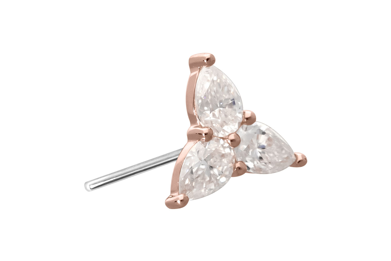 14 Karat Gold Aufsatz mit Titan Push Pin MOISSANIT-BLUME von Piercingline